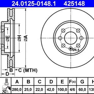 Disc frana OPEL COMBO Autoutilitara/limuzina spatioasa 1.7 DI 16V diesel 65 cai ATE 24.0125-0148.1