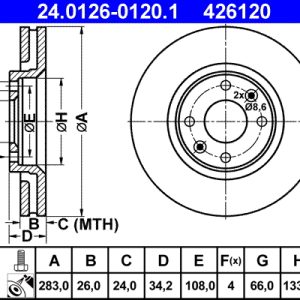 Disc frana OPEL MOKKA 1.2 (76) benzina 101 cai ATE 24.0126-0120.1