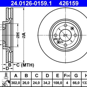 Disc frana OPEL MOKKA 1.2 (76) benzina 101 cai ATE 24.0126-0159.1
