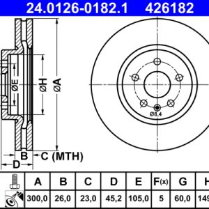 Disc frana OPEL MOKKA / MOKKA X (J13) 1.6 CDTI (_76) diesel 110 cai ATE 24.0126-0182.1