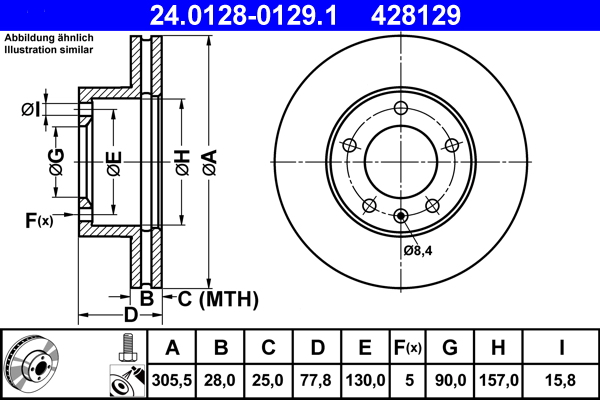 Disc frana OPEL MOVANO A bus (X70) 3.0 DTi (JD) diesel 136 cai ATE 24.0128-0129.1