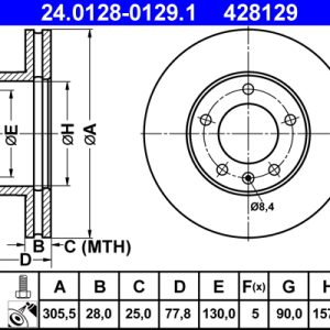 Disc frana OPEL MOVANO A caroserie (X70) 2.5 CDTI (FD) diesel 146 cai ATE 24.0128-0129.1