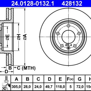 Disc frana OPEL VIVARO A bus (X83) 2.0 CDTI (F7, J7, A07) diesel 114 cai ATE 24.0128-0132.1