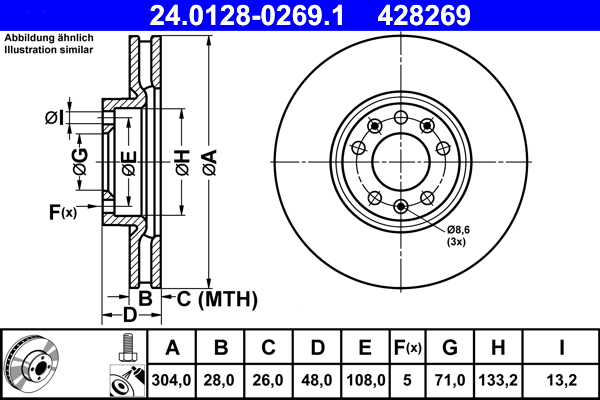 Disc frana OPEL GRANDLAND / GRANDLAND X (A18, P1UO) 1.2 benzina 110 cai ATE 24.0128-0269.1