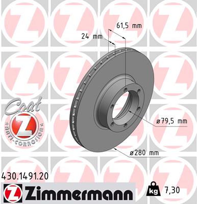 Disc frana OPEL MOVANO A bus (X70) 2.5 CDTI (JD) diesel 146 cai ZIMMERMANN 430.1491.20