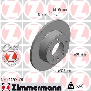Disc frana OPEL MOVANO A caroserie (X70) 2.5 CDTI (FD) diesel 146 cai ZIMMERMANN 430.1492.20