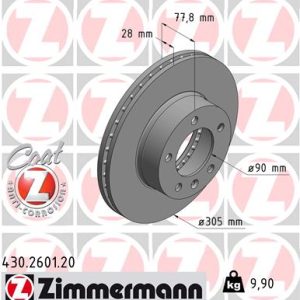 Disc frana OPEL MOVANO A bus (X70) 3.0 DTi (JD) diesel 136 cai ZIMMERMANN 430.2601.20