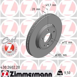 Disc frana OPEL VIVARO A bus (X83) 2.5 CDTI (F7, J7, A07) diesel 146 cai ZIMMERMANN 430.2602.20