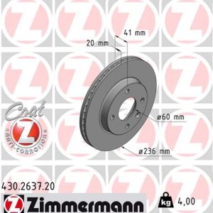 Disc frana OPEL KARL (C16) 1.0 benzina 75 cai ZIMMERMANN 430.2637.20