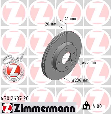 Disc frana OPEL KARL (C16) 1.0 benzina 75 cai ZIMMERMANN 430.2637.20