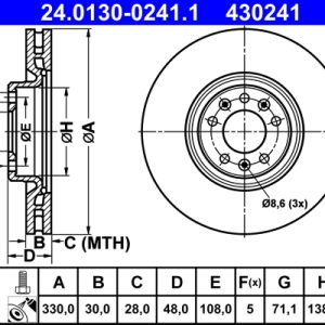 Disc frana OPEL GRANDLAND / GRANDLAND X (A18, P1UO) 2.0 D (75) diesel 177 cai ATE 24.0130-0241.1