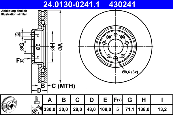Disc frana OPEL GRANDLAND / GRANDLAND X (A18, P1UO) 1.2 benzina 110 cai ATE 24.0130-0241.1