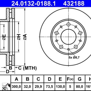 Disc frana OPEL MOVANO C caroserie (U9) 2.2 BlueHDi 140 diesel 140 cai ATE 24.0132-0188.1