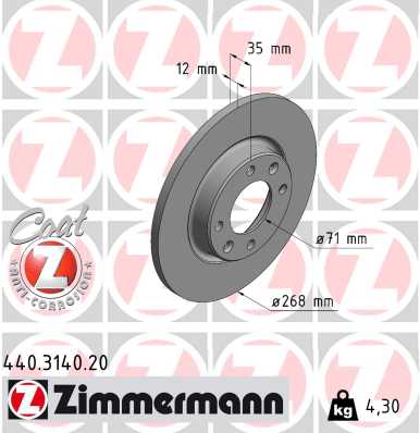 Disc frana OPEL MOKKA 1.2 (76) benzina 131 cai ZIMMERMANN 440.3140.20