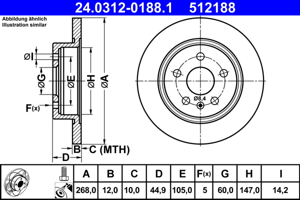 Disc frana OPEL MOKKA / MOKKA X (J13) 1.4 4x4 (_76) benzina 152 cai ATE 24.0312-0188.1