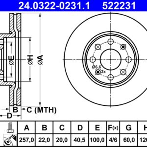 Disc frana OPEL ADAM (M13) 1.0 benzina 90 cai ATE 24.0322-0231.1
