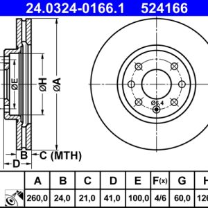 Disc frana OPEL COMBO Autoutilitara/limuzina spatioasa 1.7 DI 16V diesel 65 cai ATE 24.0324-0166.1