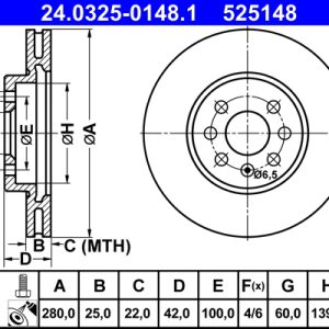 Disc frana OPEL COMBO Autoutilitara/limuzina spatioasa 1.7 DI 16V diesel 65 cai ATE 24.0325-0148.1