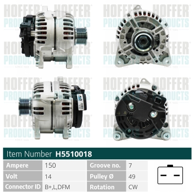 Alternator OPEL MOVANO A bus (X70) 2.5 DTI (JD) diesel 115 cai HOFFER H5510018