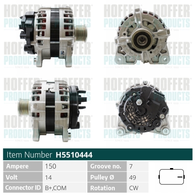 Alternator OPEL VIVARO B platou / sasiu (X82) 1.6 CDTI (03) diesel 120 cai HOFFER H5510444