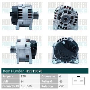 Alternator OPEL VIVARO A bus (X83) 1.9 DI (F7, J7, A07) diesel 80 cai HOFFER H5515070
