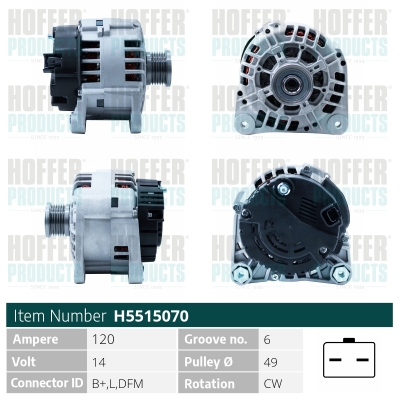 Alternator OPEL VIVARO A bus (X83) 2.0 ECOTEC (F7, A07, J7) benzina 117 cai HOFFER H5515070