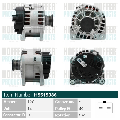 Alternator OPEL VIVARO A platou / sasiu (X83) 2.0 16V benzina 120 cai HOFFER H5515086