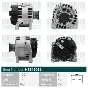 Alternator OPEL VIVARO A bus (X83) 1.9 DI (F7, J7, A07) diesel 80 cai HOFFER H5515086
