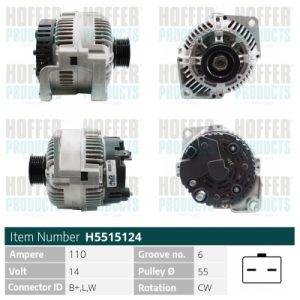 Alternator OPEL MOVANO A bus (X70) 1.9 DTI (JD) diesel 80 cai HOFFER H5515124