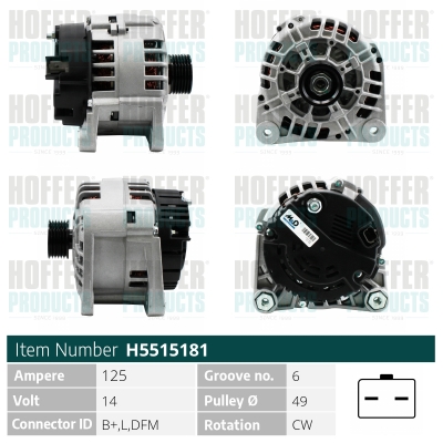 Alternator OPEL VIVARO A platou / sasiu (X83) 2.0 16V benzina 120 cai HOFFER H5515181