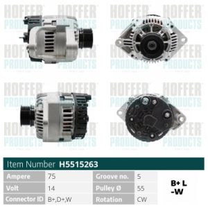 Alternator OPEL MOVANO A platou / sasiu (X70) 2.5 D (ED, HD, UD0, UD4) diesel 80 cai HOFFER H5515263