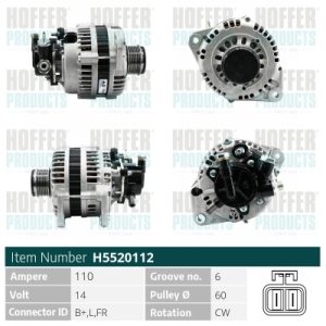 Alternator OPEL COMBO Tour 1.7 CDTI 16V diesel 101 cai HOFFER H5520112
