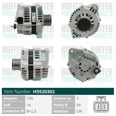 Alternator OPEL MOVANO A bus (X70) 3.0 DTi (JD) diesel 136 cai HOFFER H5520302