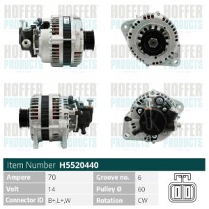 Alternator OPEL COMBO Tour 1.7 DTI 16V diesel 75 cai HOFFER H5520440
