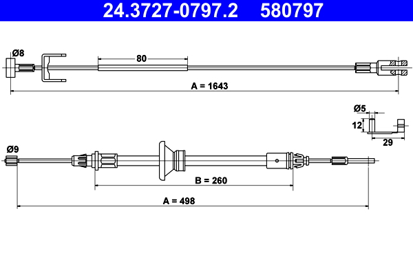 Cablu frana de parcare OPEL VIVARO A bus (X83) 1.9 DI (F7, J7, A07) diesel 80 cai ATE 24.3727-0797.2