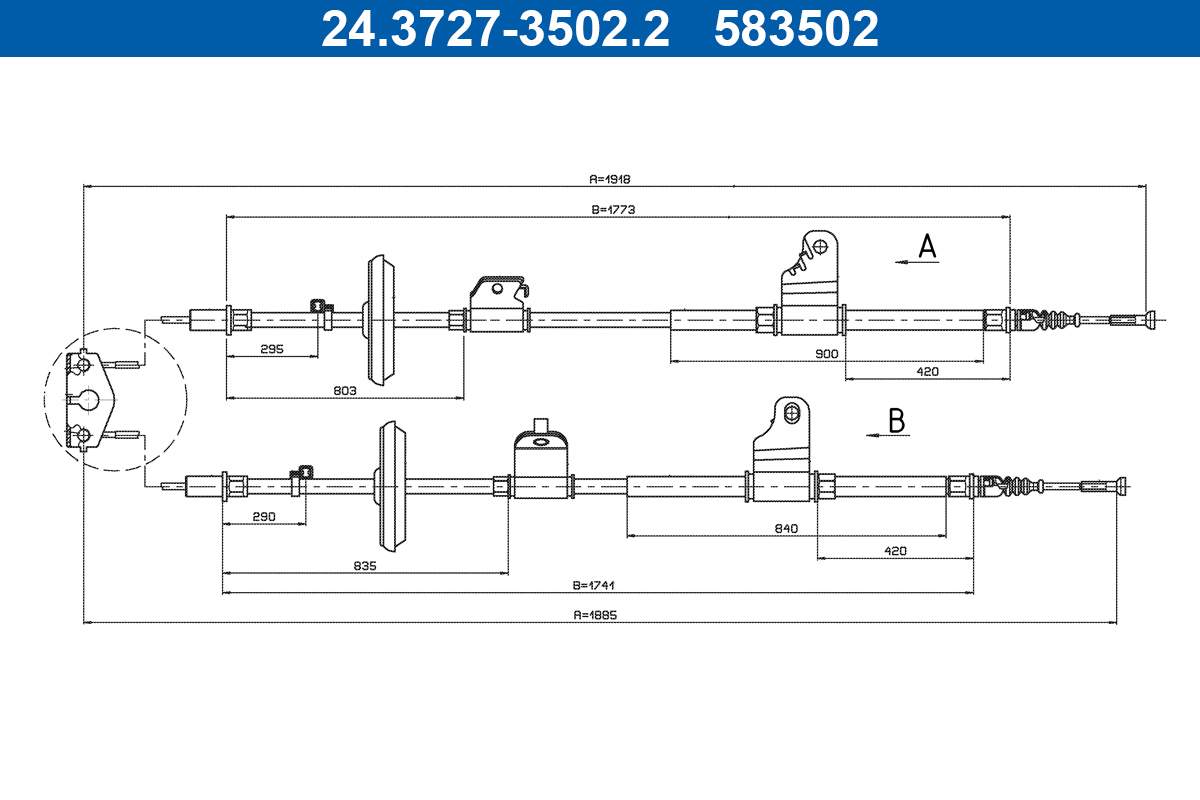 Cablu frana de parcare OPEL MOKKA / MOKKA X (J13) 1.6 CDTI 4x4 (_76) diesel 136 cai ATE 24.3727-3502.2