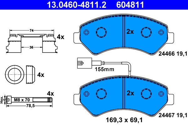 Placute frana OPEL MOVANO C platou / sasiu (U9) 2.2 D diesel 140 cai ATE 13.0460-4811.2