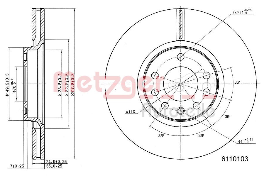Disc frana OPEL ADAM (M13) 1.4 benzina 101 cai METZGER 6110103