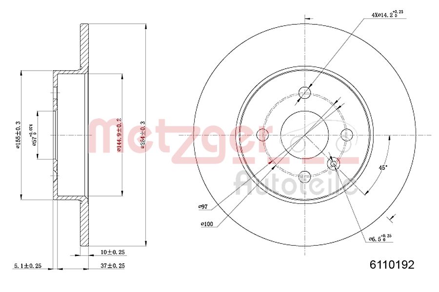 Disc frana OPEL COMBO Autoutilitara/limuzina spatioasa 1.7 DI 16V diesel 65 cai METZGER 6110192