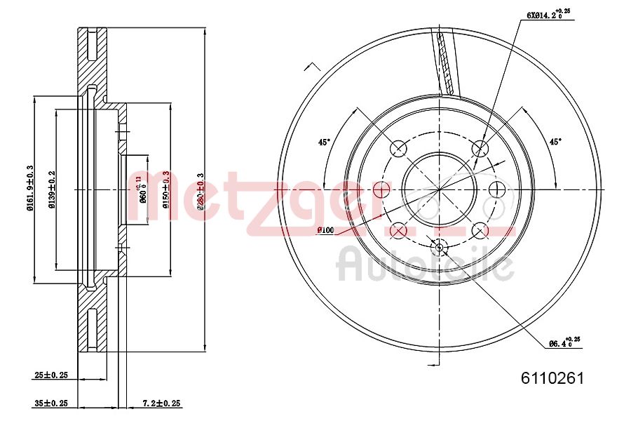 Disc frana OPEL COMBO Autoutilitara/limuzina spatioasa 1.7 DI 16V diesel 65 cai METZGER 6110261