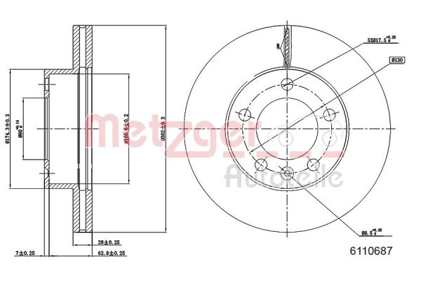 Disc frana OPEL MOVANO B platou / sasiu (X62) 2.3 CDTI FWD (EV, HV, UV) diesel 170 cai METZGER 6110687