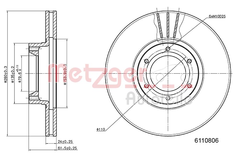 Disc frana OPEL MOVANO A caroserie (X70) 2.5 CDTI (FD) diesel 146 cai METZGER 6110806