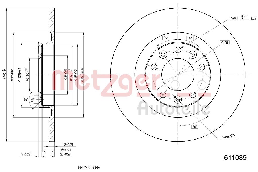 Disc frana OPEL GRANDLAND X Van 1.5 (75) diesel 131 cai METZGER 6110890