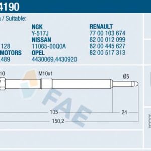 Bujie incandescenta OPEL VIVARO A caroserie (X83) 2.5 DTI (F7) diesel 135 cai FAE 74190