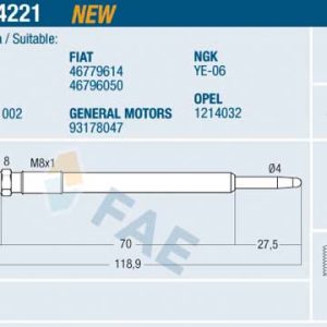 Bujie incandescenta OPEL COMBO Tour 1.3 CDTI 16V diesel 75 cai FAE 74221