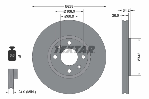 Disc frana OPEL MOKKA 1.2 Turbo Hybrid benzina/elector 136 cai TEXTAR 92111603