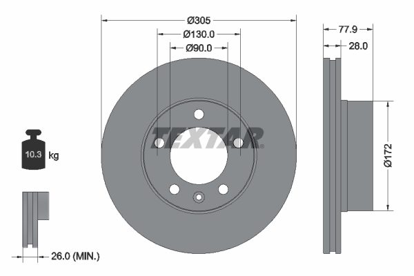 Disc frana OPEL MOVANO A caroserie (X70) 3.0 DTI (FD) diesel 136 cai TEXTAR 92115903