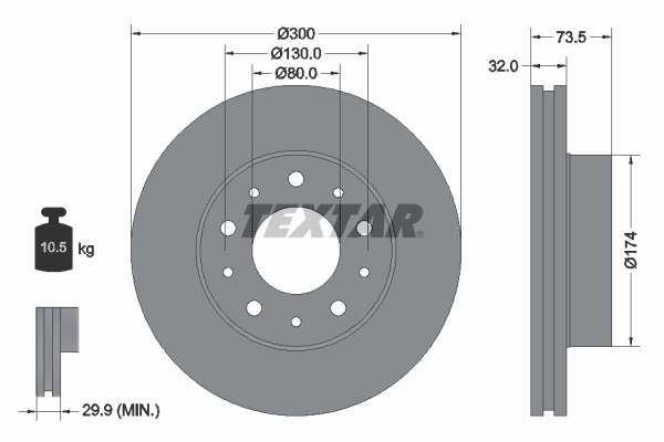 Disc frana OPEL MOVANO C platou / sasiu (U9) 2.2 D diesel 140 cai TEXTAR 92157303