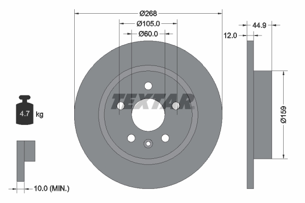Disc frana OPEL MOKKA / MOKKA X (J13) 1.4 4x4 (_76) benzina 152 cai TEXTAR 92205503