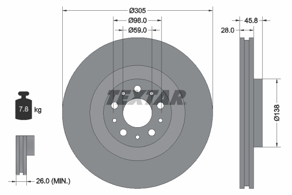 Disc frana OPEL COMBO Autoutilitara/limuzina spatioasa (X12) 1.3 CDTI (B05) diesel 80 cai TEXTAR 92237603